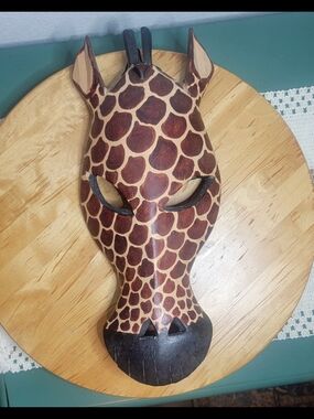 Hand-Carved Giraffe Mask - Brown & Tan